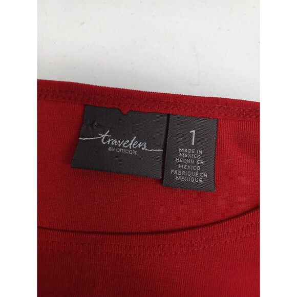 Chicos Travelers Red Black Short 3/4 Sleeve Pullover Top Sz 1 - Picture 6 of 6